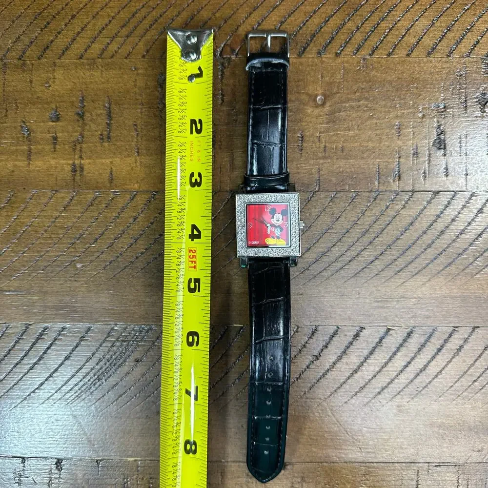 Vintage Disney Mickey Mouse Watch Reptile Print Band Swarovski Type Crystals